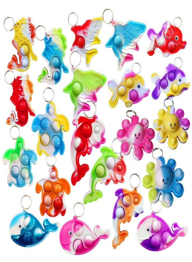 Roaqua 100 Packs Bulk Octopus Dolphins Turtles Sharks Fishs Whales Fidget Mini pop Keychain, Sea Animal for Friend Birthday Party Favors Children Kids summer Students Prize - Image 1